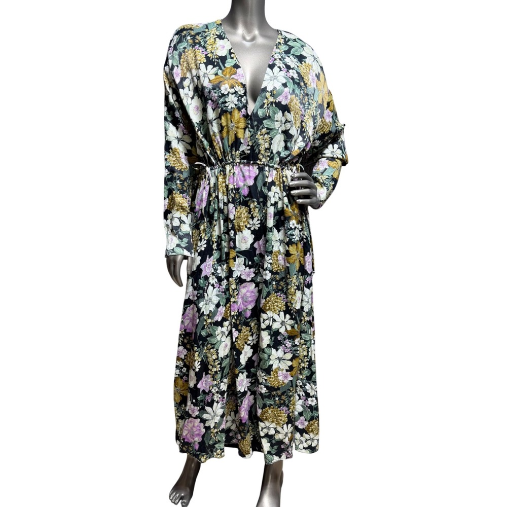 ASOS EDITION Floral V-Neck Maxi Dress Black Purple‎ Mustard US 10 F100435